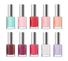 Colorful Nail Polish Bottle Set. Vector