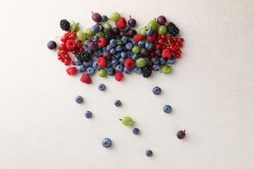 Berry rain from cloud, food background