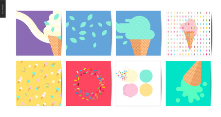 Ice cream square postcards - 8 postcards on ice cream with topping of sprinkles isolated on white background