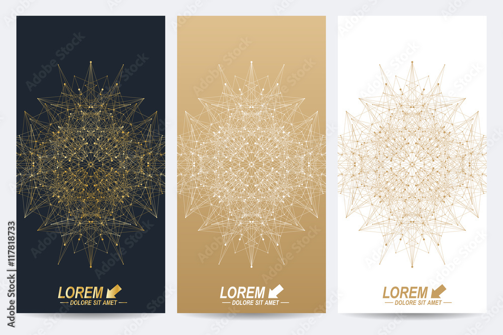 Aufkleber modern set of vector flyers. geometric abstract presentation with golden mandala. molecule and commu
