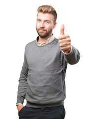 blond man. happy expression