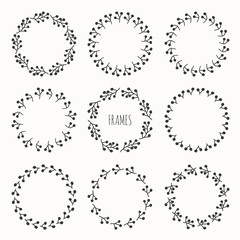 Set of hand drawn autumn frame of berries. Wreath for invitations and birthday cards. Abstract vector background. Floral illustration. Graphic style. Fall print. Doodle art elements. Frame collection.