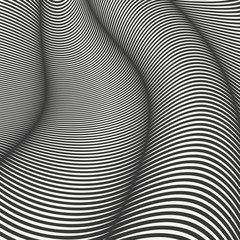 Mobious wave stripe. Geometric line abstract seamless pattern. Black and white wavy stripes. Optical design illusion. Wrapping paper. Vector illustration. Background. Graphic texture. Wallpaper.