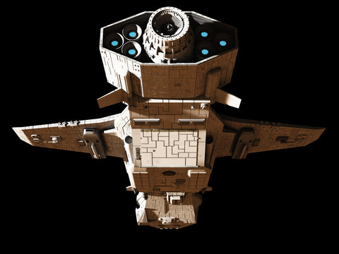 Science Fiction Illustration of an Interplanetary Spaceship - Underneath Rear View