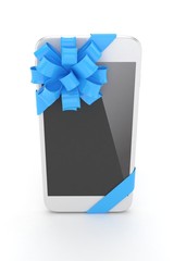 White phone with blue bow. 3D rendering.