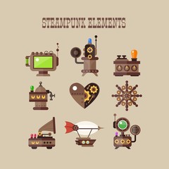 Steampunk element collection in flat design