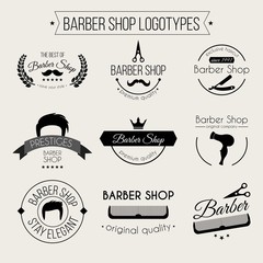 Monochromatic barber shop logos