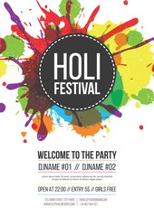 Colourful splashes Holi Festival poster 