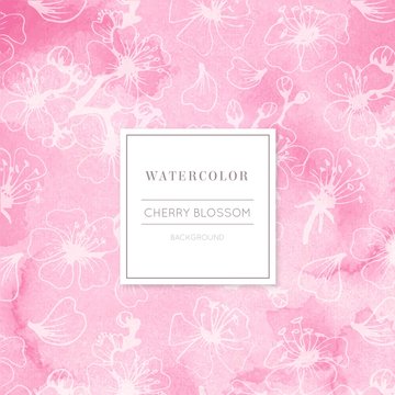 Pink watercolor cherry blossoms background