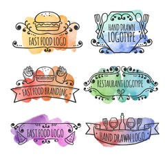 Watercolor hand drawn restaurant logos