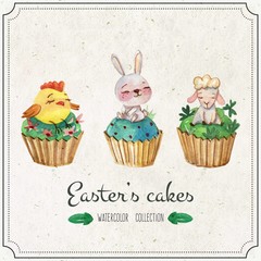 Watercolor Easter's cakes 