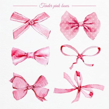 56 Watercolor Pink Bows and Ribbons By ArtInsider