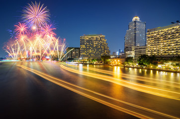 Fototapeta na wymiar Bangkok cityscape with fireworks.