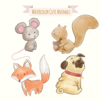 Watercolor lovely animals pack