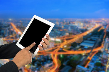 Businessman using tablet pc.