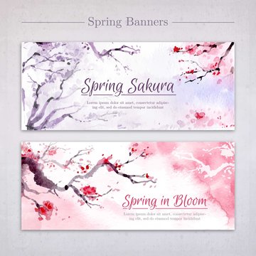 Watercolor beautiful trees banners