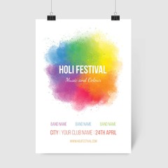 Colorful ink Holi festival poster