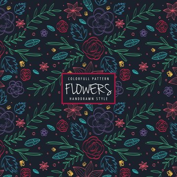Sketches variety of flowers and leaves background