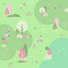 Park with people in a flat design