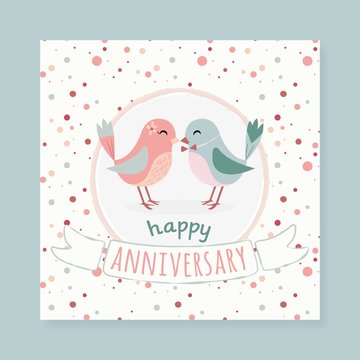 Lovely birds dotted anniversary card