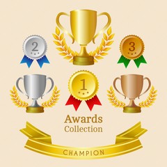 Realistic medals and trophies set