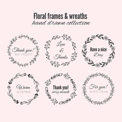 Sketches floral frames and wreaths with text