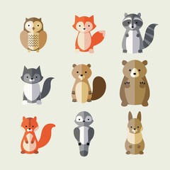 Variety of lovely animals in flat style