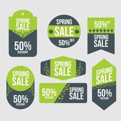 Green spring sales tags with leaves