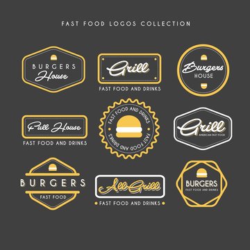 Hand drawn fast food logos collection 