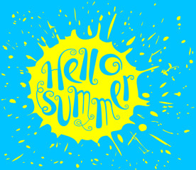 Hello summer lettering composition. Vector illustration with sun
