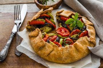 Ratatouille galette pie on rustic background