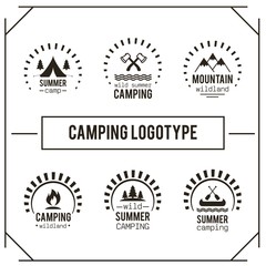 Cute hand drawn camping logotype set