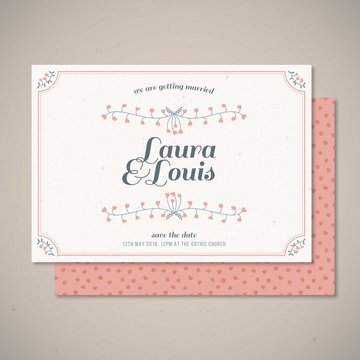 Cute wedding invitation with flowers ornaments