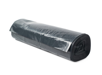 Black trash bag roll isolated