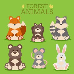Funny forest animals sitting