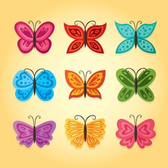 Fototapeta na wymiar Colored butterflies with different shapes