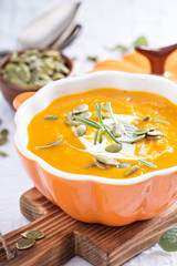 Pumpkin soup in a bowl