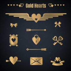 Flat golden heart collection