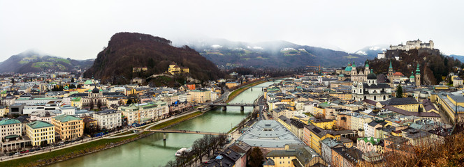 Panoramic aerial view of Salzburg, Austria