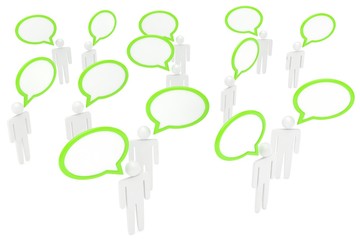 people with talk bubbles isolated over a white background. 3d rendering.