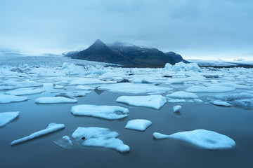 Landscape with ice floes in the glacial lake Fjallsarlon, Icelan