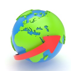 Arrow and Earth globe. 3d render