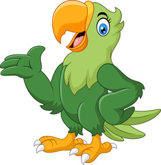 Fototapeta premium Cartoon happy parrot presenting