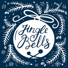 Jingle bells calligraphic lettering Christmas background