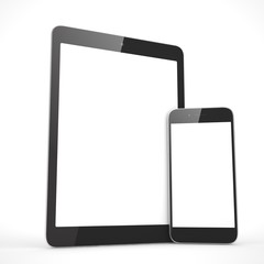 Tablet and smartphone on a white. 3d rendering.