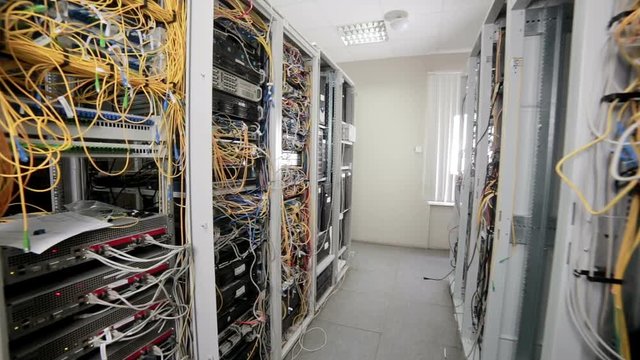 Server Room, data center with cables, wires HD