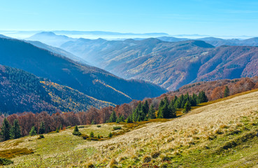Fog in autumn Carpathian.