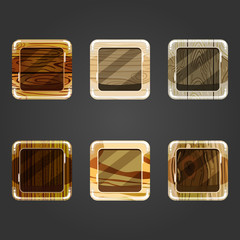 Set of shiny wooden concave square button