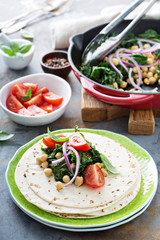 Vegan breakfast tacos with kale and chickpeas