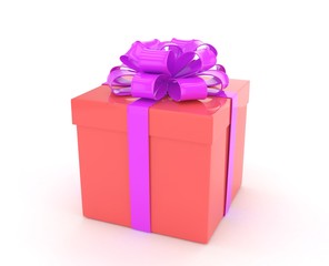 gift box with bows isolated on white. 3d rendering.